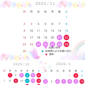 11月?12月?1月　姫予約状況です☆