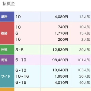 複勝15番人気だったんだ